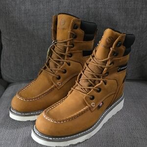 Men's Sureway Light Brown Moc-Toe Work Boots, Size 11, Waterproof, New In Box.